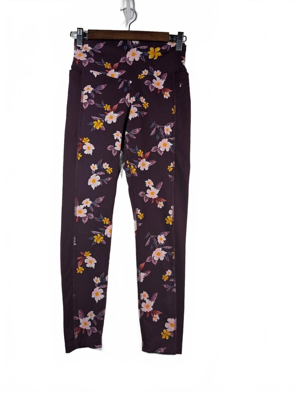 Victoria's Secret PINK Ultimate V-Front Pocket Leggings Dark Plum Floral Small